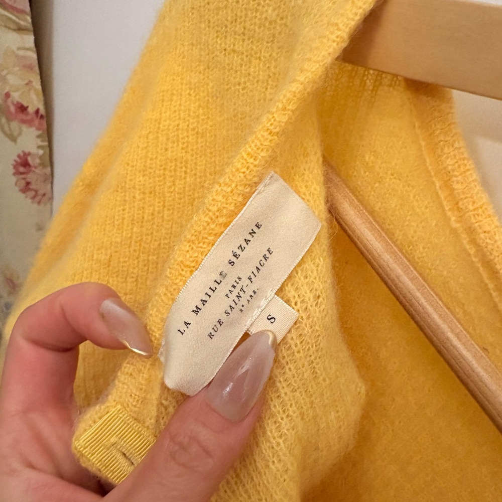 Sezane Gaspard Cardigan Jumper in Pastel Yellow - Picture 4 of 4